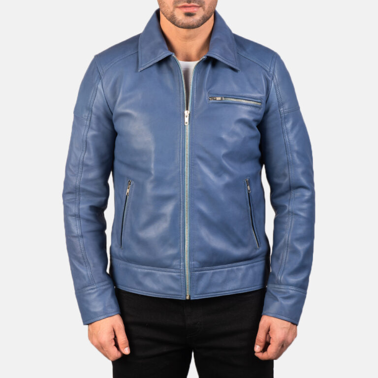 Mens Lavendard Blue Leather Biker Jacket7976-5-1577532727571